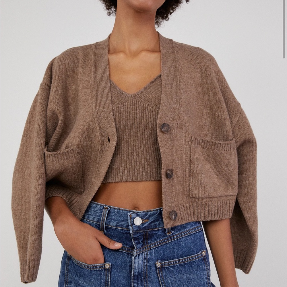 Brown Knit Cardigan & Tank Set
